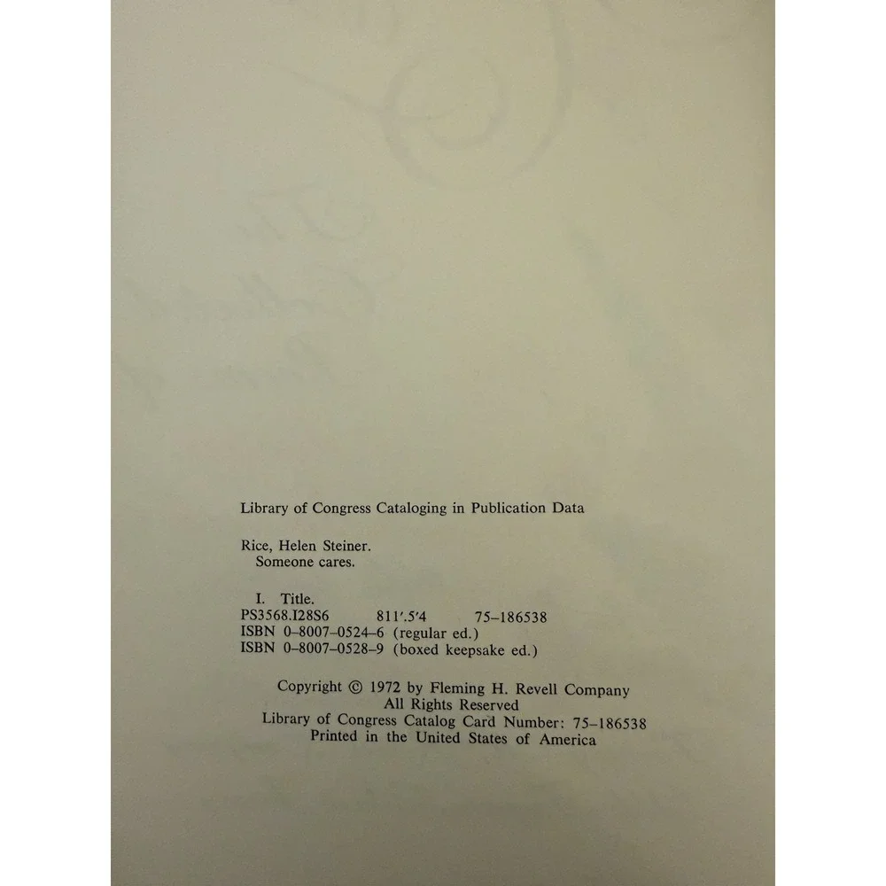 Someone Cares‎ Helen Steiner Rice 1972 1st Edition HC DJ Excellent Condition